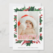 Merry Christmas Holly foto gepersonaliseerd Feestdagenkaart (Voorkant)