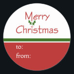 Merry Christmas Holly Gift Label Stickers<br><div class="desc">Deze labels met kerstcadeaus hebben een vrolijk rood en groen holly tekstontwerp: Merry Christmas. Verkrijgbaar in twee verschillende maten.</div>