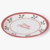 Merry Christmas Holly Plate Red and White Papieren Bordje (Gekanteld)
