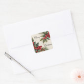 Merry Christmas Holly Sprigs Vierkante Sticker (Envelop)