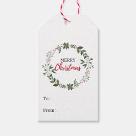 Merry Christmas Holly Wreath Gift Label Party Favo Cadeaulabel
