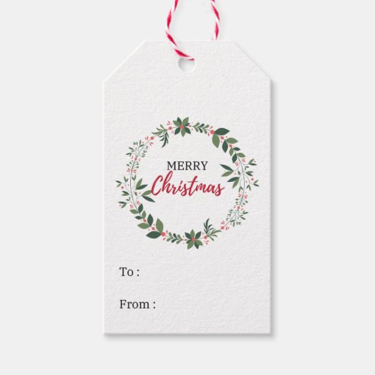 Merry Christmas Holly Wreath Gift Label Party Favo Cadeaulabel (Voorkant)