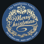 Merry Christmas Holly Wreath RSVP Gold Royal Blue Ronde Sticker<br><div class="desc">Een elegante,  moderne,  prettige kerststicker. Het belangrijkste decor is het Merry Kerstkaligray FlorenceK-ontwerp</div>