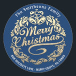 Merry Christmas Holly Wreath RSVP Gold Royal Blue Ronde Sticker<br><div class="desc">Een elegante,  moderne,  prettige kerststicker. Het belangrijkste decor is het Merry Kerstkaligray FlorenceK-ontwerp</div>