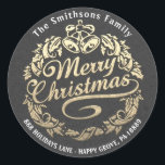 Merry Christmas Holly Wreath RSVP Grijs Goud Kraft Ronde Sticker<br><div class="desc">Een elegante,  moderne,  prettige kerststicker. Het belangrijkste decor is het Merry Kerstkaligray FlorenceK-ontwerp</div>