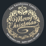 Merry Christmas Holly Wreath RSVP Grijs Goud Kraft Ronde Sticker<br><div class="desc">Een elegante,  moderne,  prettige kerststicker. Het belangrijkste decor is het Merry Kerstkaligray FlorenceK-ontwerp</div>