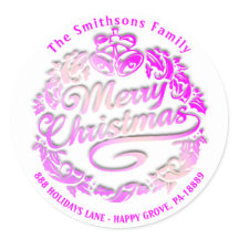 Merry Christmas Holly Wreath RSVP Royal Pink White