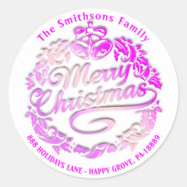 Merry Christmas Holly Wreath RSVP Royal Pink White Ronde Sticker