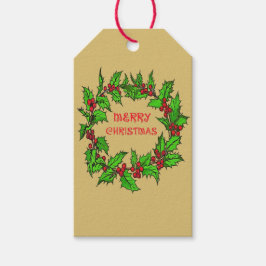 Merry Christmas Holly Wreath With Berries  Cadeaulabel