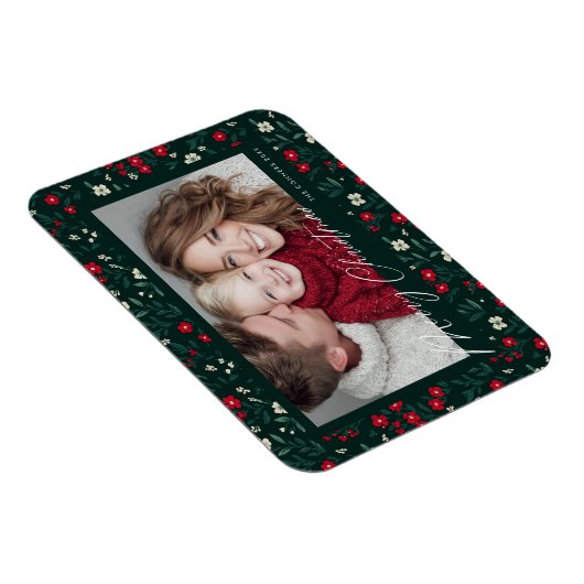 Merry Christmas Holy Berries Background Magneet (Rechterzijde)