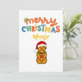 Merry Christmas Honey Beer schattig beer en cadeau Feestdagenkaart (Staand voorkant)