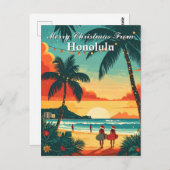 Merry Christmas Honolulu Tropical Beach Sunset Briefkaart (Voorkant / Achterkant)