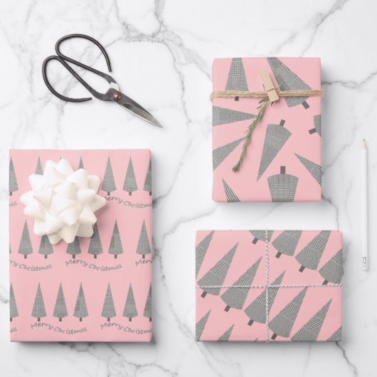 Merry Christmas Houndstooth Pink Inpakpapier Vel (Voorkant)