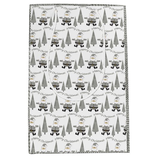 Merry Christmas Houndstooth Santa Medium Cadeauzakje (Voorkant)