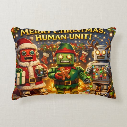 Merry Christmas human unit funny robot holiday pre Accent Kussen (Voorkant)
