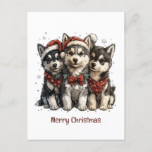 Merry Christmas Husky Dogs