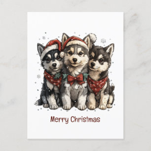 Merry Christmas Husky Dogs Briefkaart