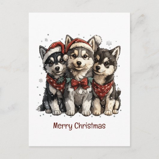Merry Christmas Husky Dogs Briefkaart (Voorkant)