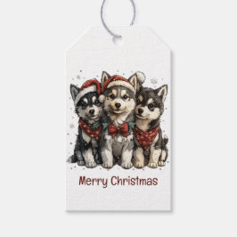 Merry Christmas Husky Dogs Cadeaulabel