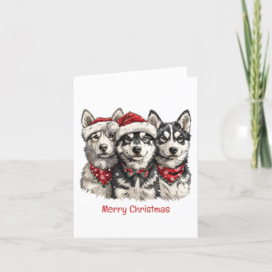 Merry Christmas Husky Dogs Feestdagen Kaart