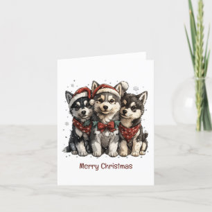 Merry Christmas Husky Dogs Feestdagen Kaart