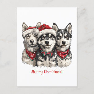 Merry Christmas Husky Dogs Feestdagenkaart
