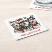 Merry Christmas Husky Dogs Kartonnen Onderzetters (Schuin)
