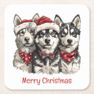 Merry Christmas Husky Dogs Kartonnen Onderzetters