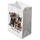 Merry Christmas Husky Dogs Medium Cadeauzakje (Voorkant Gekanteld)