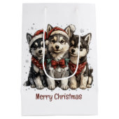 Merry Christmas Husky Dogs Medium Cadeauzakje (Achterkant)