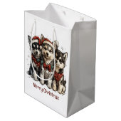 Merry Christmas Husky Dogs Medium Cadeauzakje (Achterkant Gekanteld)