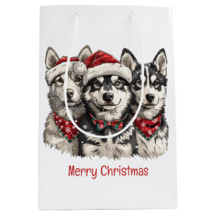 Merry Christmas Husky Dogs Medium Cadeauzakje