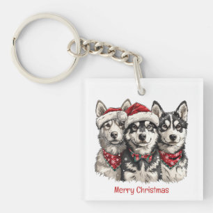 Merry Christmas Husky Dogs Sleutelhanger