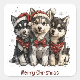 Merry Christmas Husky Dogs Vierkante Sticker