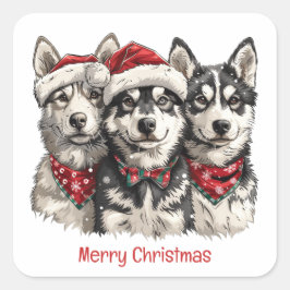 Merry Christmas Husky Dogs Vierkante Sticker