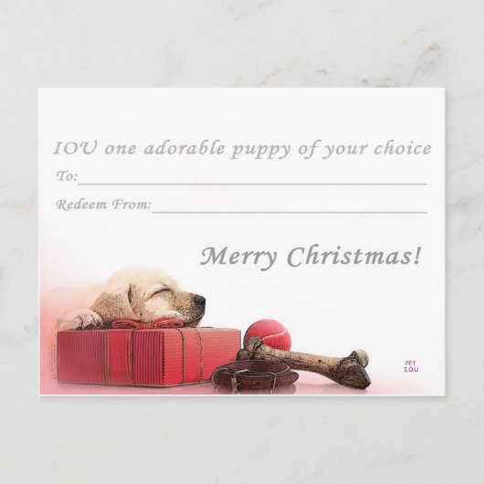 Merry Christmas I.O.U. een puppy Feestdagenkaart (Voorkant)