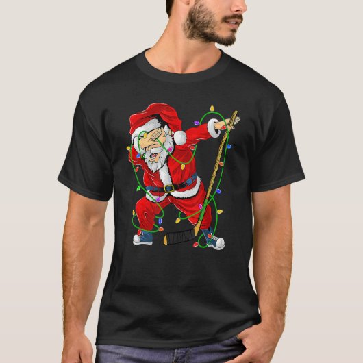 Merry Christmas Ice Hockey Dabbing Santa Claus Hoc T-shirt (Voorkant)