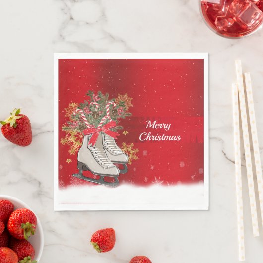 Merry Christmas Ice Schaats Candy Canes Sneeuwvlok Servet (Insitu)