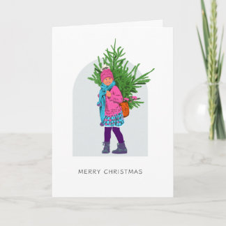 Merry Christmas - Illustrated Folded Card Kaart