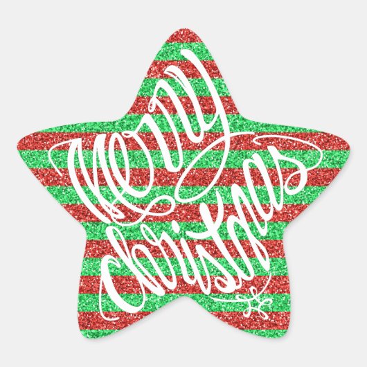 Merry Christmas in 8 langs and Happy Holiday Ster Sticker (Voorkant)
