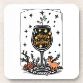 Merry Christmas in a Wine Glass  Bier Onderzetter (Voorkant)