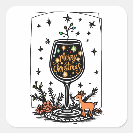 Merry Christmas in a Wine Glass  Vierkante Sticker (Voorkant)