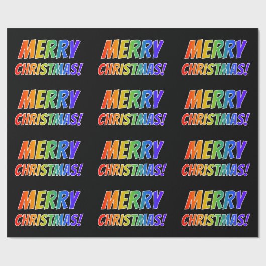 "MERRY CHRISTMAS!" in Fun Rainbow Text Cadeaupapier (Vlak)