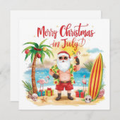 Merry Christmas in July at beach with Santa Feestdagenkaart (Voorkant / Achterkant)