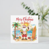 Merry Christmas in July at beach with Santa Feestdagenkaart (Staand voorkant)