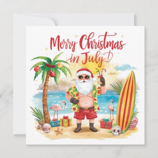 Merry Christmas in July at beach with Santa Feestdagenkaart (Voorkant)