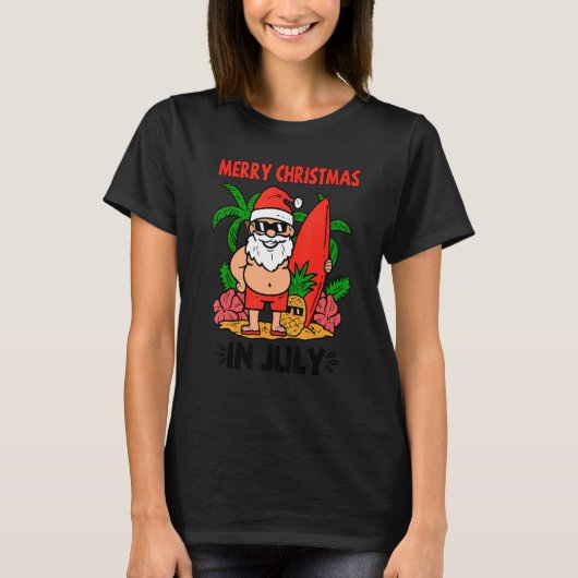Merry Christmas in July Summer Santa Vibes Beach V T-shirt (Voorkant)