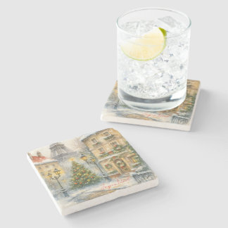 Merry Christmas in Paris Stone Coaster Stenen Onderzetter