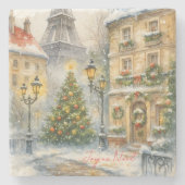 Merry Christmas in Paris Stone Coaster  Stenen Onderzetter (Voorkant)