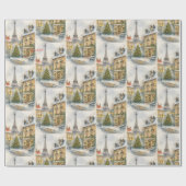 Merry Christmas in Paris Watercolor Eiffel Tower  Cadeaupapier (Vlak)